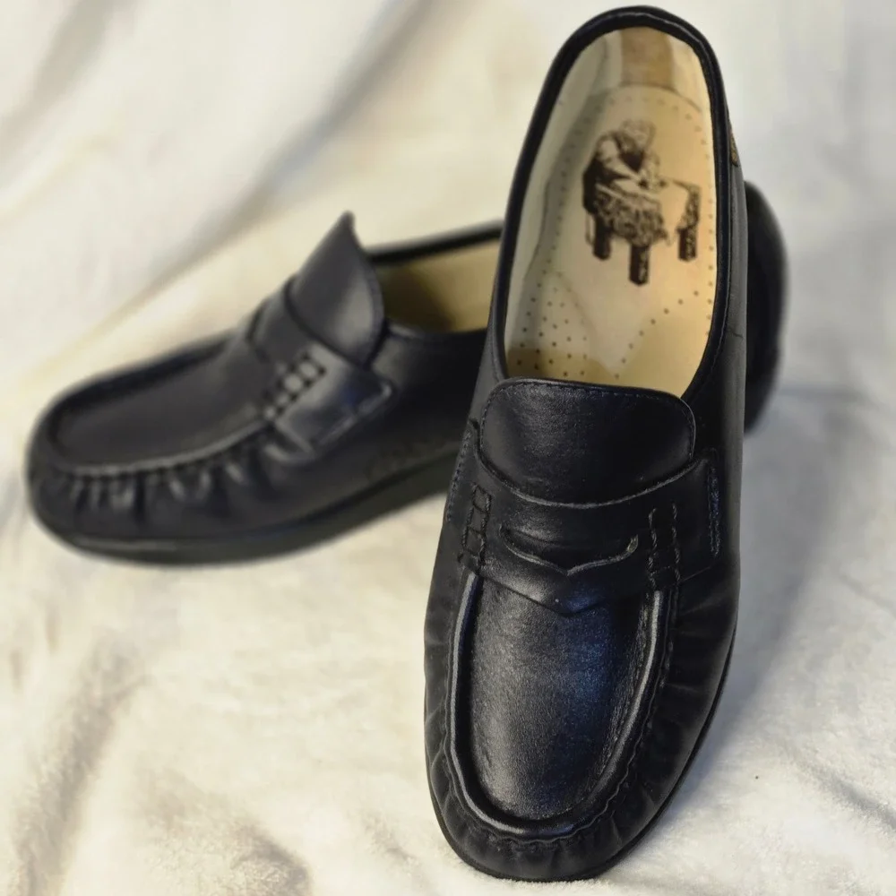 SAS Womens Penny Loafers Navy Blue Leather Comfort Walking Shoes Handcrafted